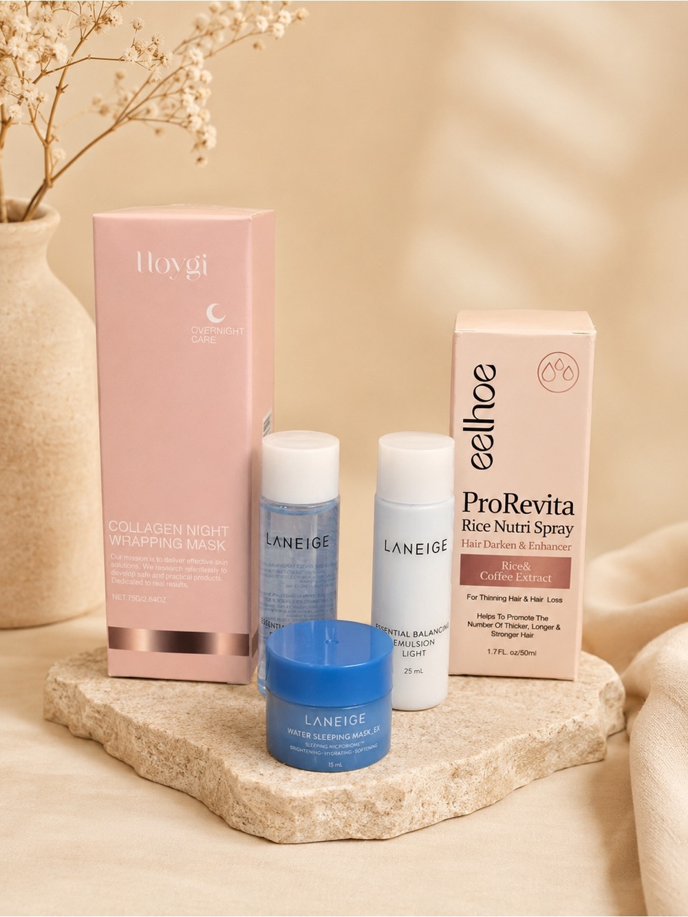 K Beauty Bundle - Laneige Trio, Collagen Wrapping Mask and Hair Growth Serum